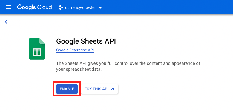 Kích hoạt Google sheet API